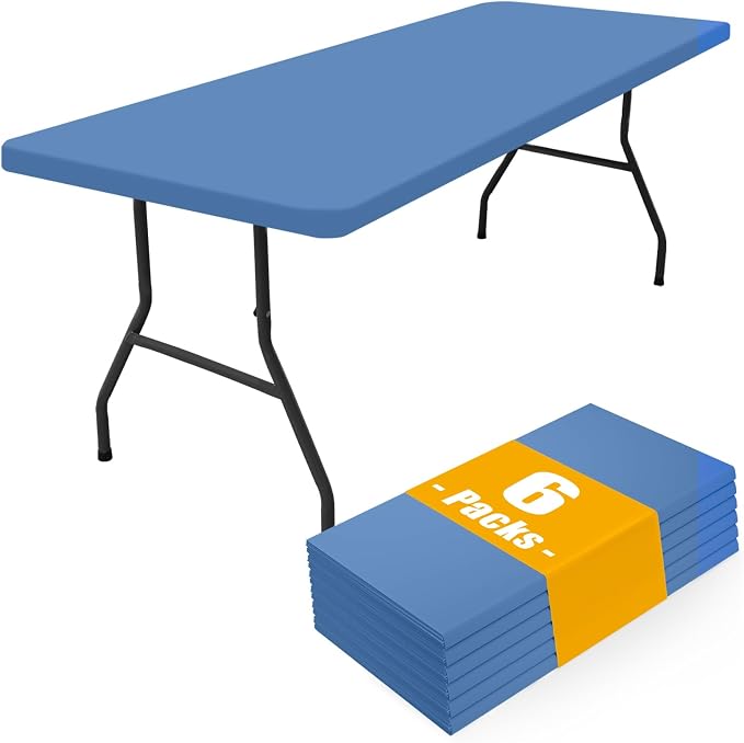 Smiry 6 Pack Rectangle Picnic Table Cloth, Waterproof Elastic Fitted Tablecloths, Washable Polyester Rectangular Patio Table Cover for Camping, Indoor and Outdoor (Stone Blue, 30"x72")