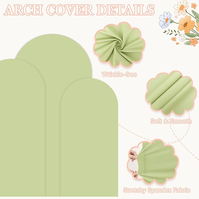 Arch Backdrop Stand and Cover Set 7.2FT, 6.6FT, 6FT Metal Backdrop Stand with Sage Green Cover Set of 3 Party Arch Stand Backdrops Covers for Wedding Ceremony Birthday Party Baby Shower Decor