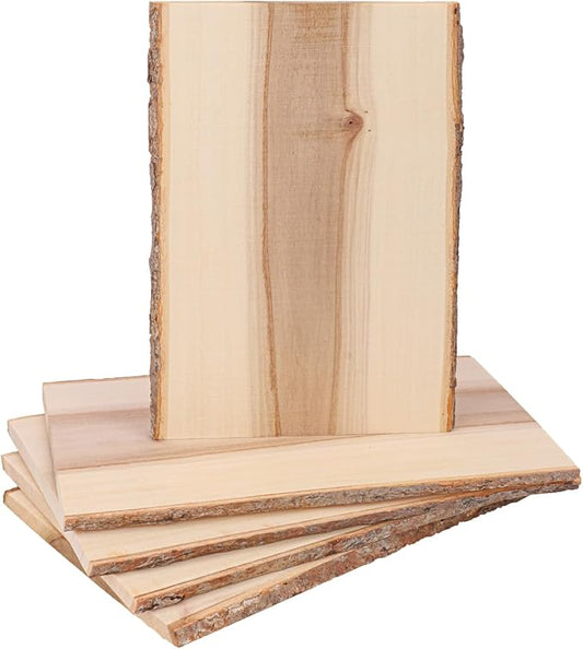 5 Pack Medium Wood Country Planks with Live Edge Bark, 7 x 11' Unfinished Rectangle Plank for Crafts and Laser Engraving