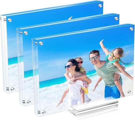 3 Pack Acrylic Picture Frame 5×7 Clear Double Sided Magnetic Photo Frame - Frameless Baby Friend Family Picture Desktop Display with Support Stand and Gift Boxes