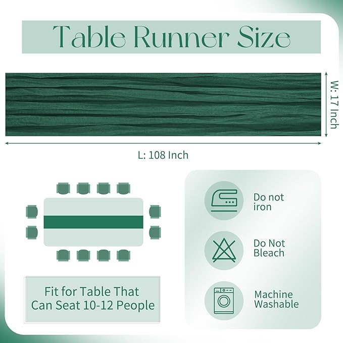 20 Pack Cheesecloth Table Runner - 17x108 Inch Emerald Green Boho Gauze Cheese Cloth Table Runners for Baby Bridal Shower Decoration Wedding Party Summer Garden Farmhouse