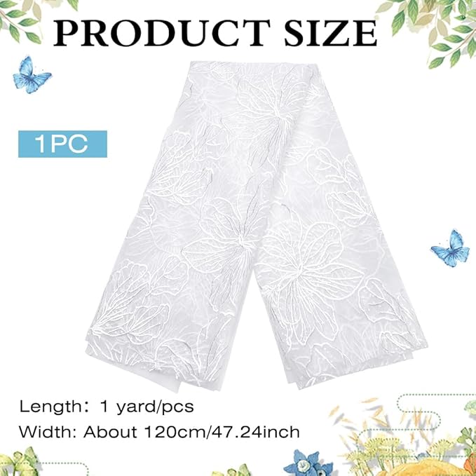 MAYJOYDIY 1 Yard 47~49 Inch Width White Flower Embroidered Lace Fabric Floral Petals Mesh Lace Trim Fabrics Wedding Accessories Tulle for DIY Wedding Dresses Half Skirt Dress Curtains