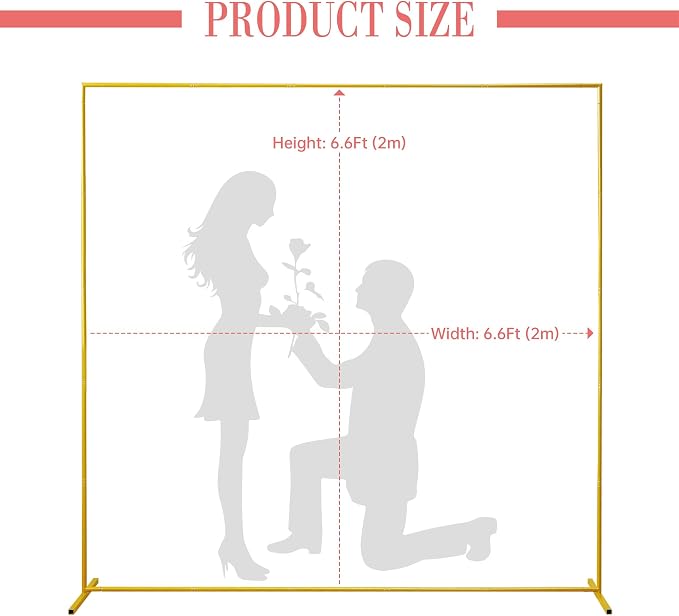 6.6FT Square Gold Metal Wedding Arch Backdrop Stand for Party Decor | 6.6FT square metal backdrop stand, detachable stable balloon arch for wedding, baby shower & anniversary decor