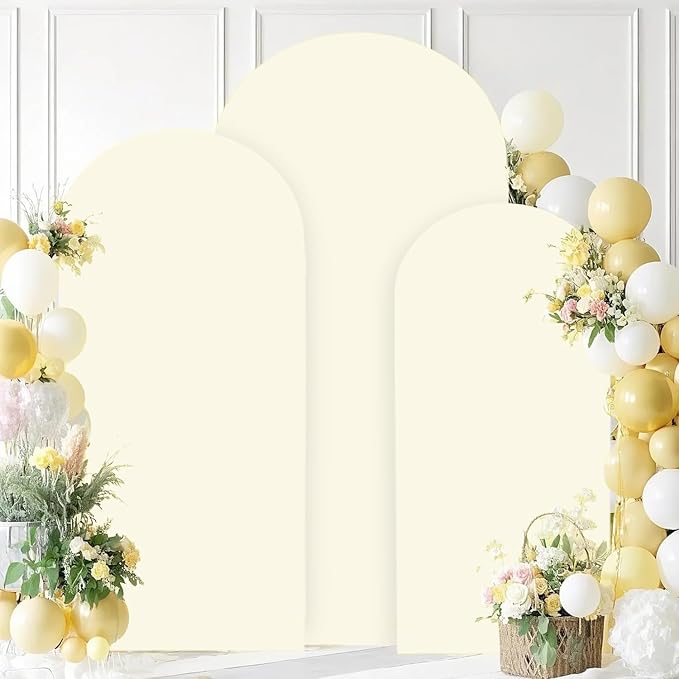 FANPROMS Wedding Arch Cover Set of 3 6FT 6.6FT 7.2FT Ivory Spandex Arch Stand Covers for Round Top Chiara Arch Stand Covers Balloon Arched Cover for Birthday Party Ceremony Banquet Decorations