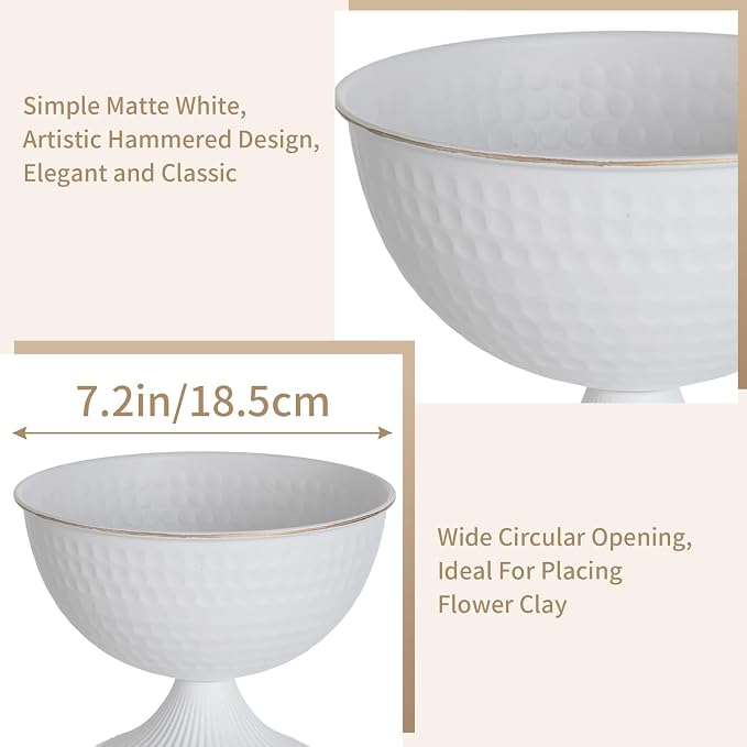 Sziqiqi Urn Vases for Wedding Centrepiece - 6in High White Metal Vase Set of 10 Small Vintage Flower Arrangement Pots for Table Centrepieces Elegant Hammered Vase for Christmas Anniversary Party