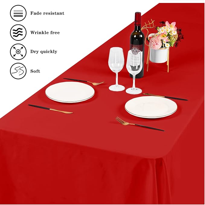 YMHPRIDE 6 Pack Tablecloth 60 x102 inch Polyester Table Cloth for 6 Foot Rectangle Tables,Stain and Wrinkle Resistant Washable Fabric Table Covers Polyester Red Tablecloths for Wedding,Party,Banquet