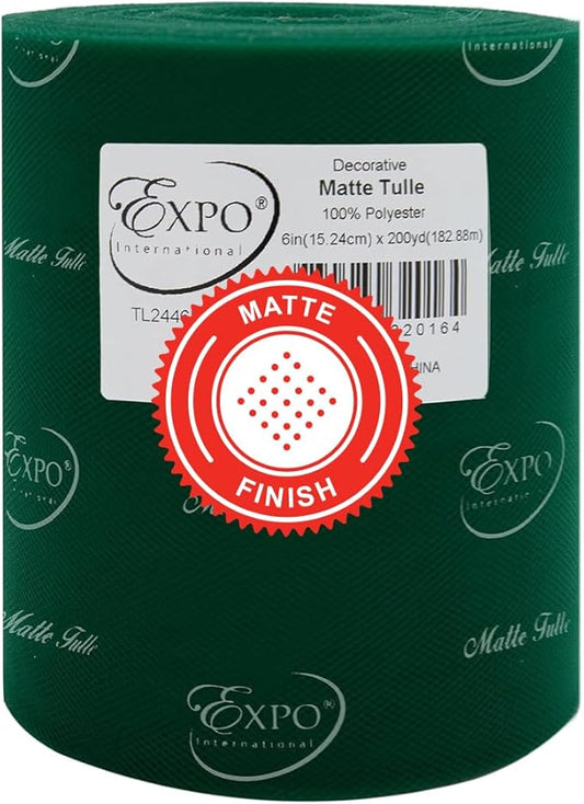 Expo International Decorative Matte Tulle, Roll/Spool of 6” X 200 Yards, Lightweight Polyester Tulle Fabric for Tutus, Costumes, and Party Decorations, Washable, Easy-to-Use, Hunter Green