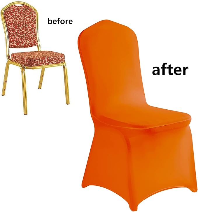 LZY 20pcs Spandex Chair Cover Stretch Slipcovers for Wedding Party, Dining Banquet Chair Decoration Covers (Orange, 20)