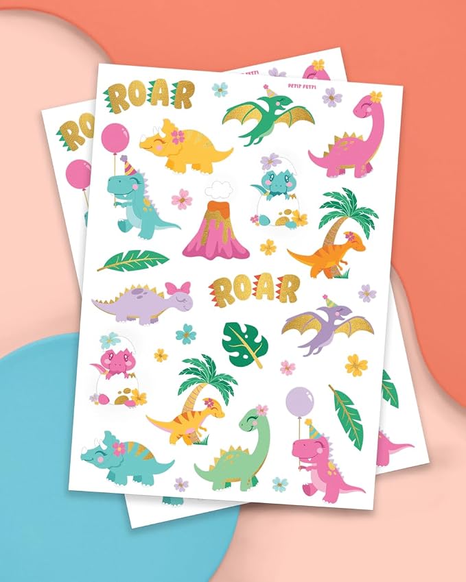 xo, Fetti Dinosaur Tattoos - 38 styles | Birthday Party Supplies, Dinosaur Party Favors, T-rex Decorations