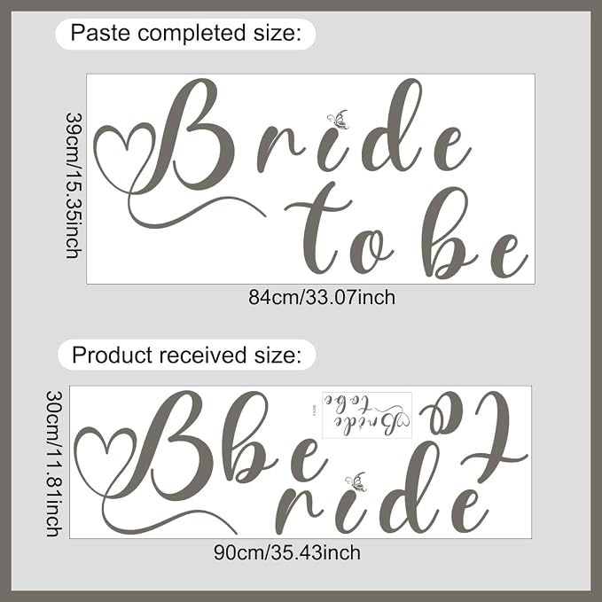 Bride to Be Wall Decal Sign, 35.4 x 11.8 inches, Wedding Engagement Party Backdrop Decoration，Balloon Arch Backdrop Sticker (Grey（bride to be）)