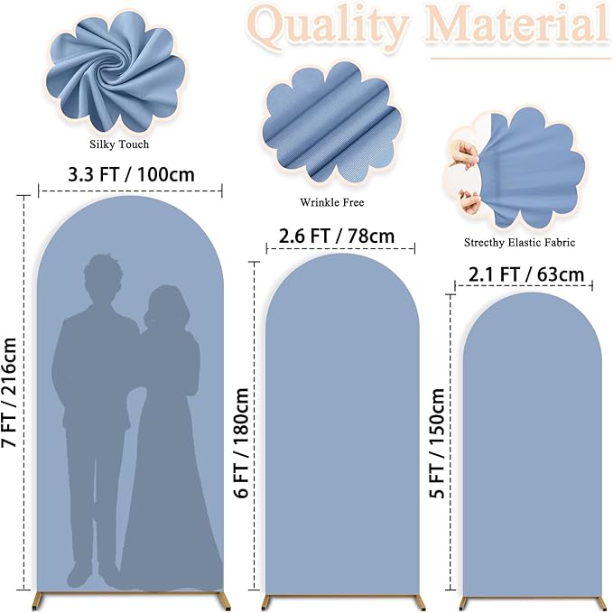 Dusty Blue Wedding Arch Cover Set of 3 Spandex Fitted Arch Stand Covers 5ft 6ft 7ft Balloon Arched Cover Stretchy Backdrop Chiara Arch Backdrop Covers for Baby Shower Wedding Ceremony Party Events