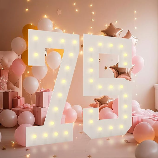 4FT Light Up Numbers, Marquee Numbers 4 Feet Tall Giant Number 75 Mosaic Big Number Sign for 75th Birthday Party Backdrop Anniversary Decorations, Pre-Cut Large Frame