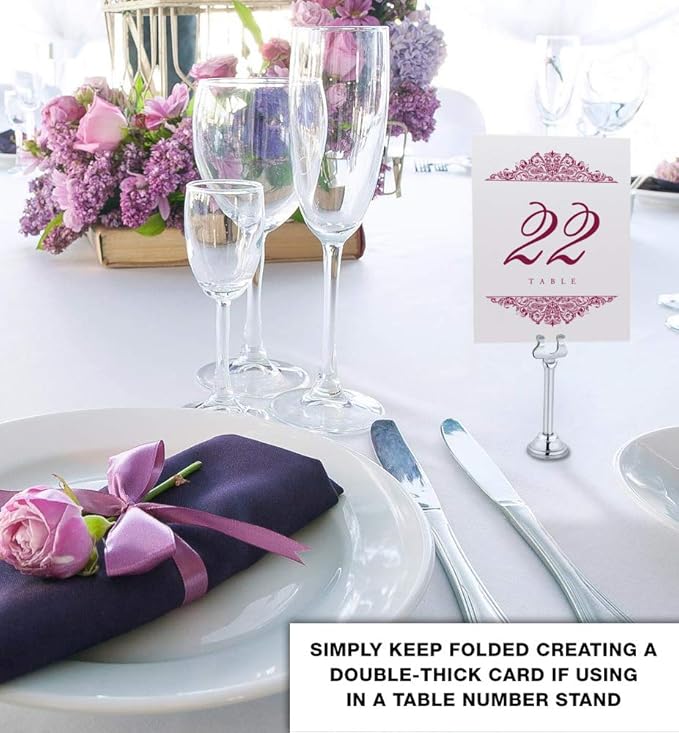 Paisley Wedding Table Numbers (Select Color/Quantity), Champagne, Burgundy, 1-45, Double Sided, Tent or Use in a Stand, Great for Parties & Restaurants - Made in the USA
