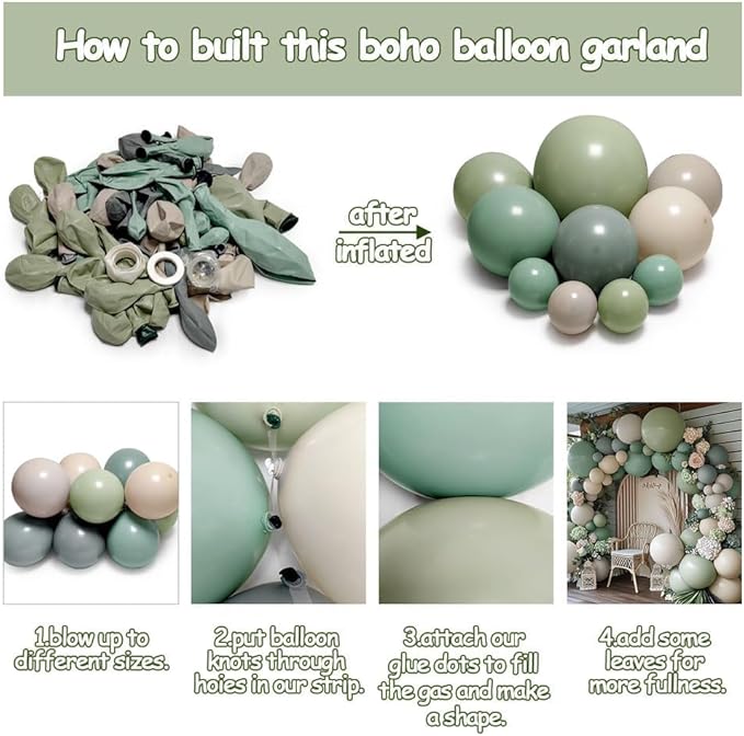 Dusty Green White Sand Balloon Garland - Double Stuffed Light Sage Green White Cream Balloon Arch Kit Latex Olive Beige Balloons for Baby Shower Birthday Woodland Wedding Wild One Party Decor