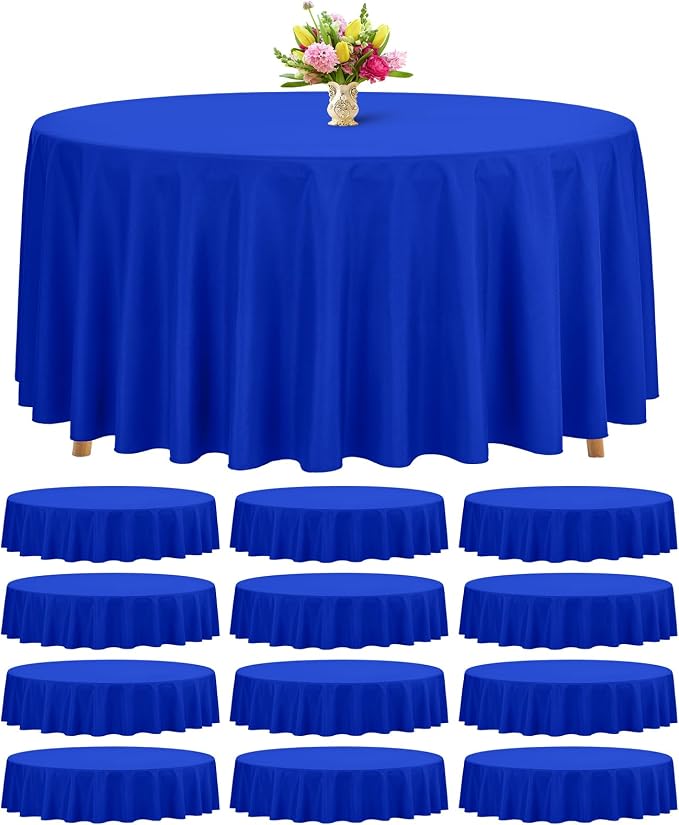 Teruntrue 12 Packs Royal Blue Round Tablecloths 90 inch Round Table Cloth, Washable Polyester Fabric for Wedding Parties Banquet Holiday Dinner Table Decorative, Royal Blue