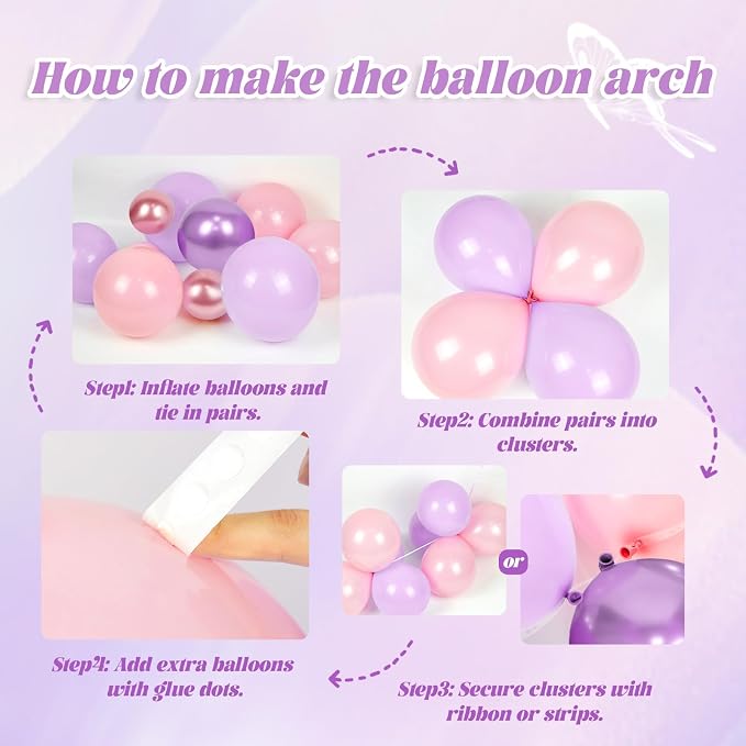 Pink and Purple Butterfly Birthday Decorations with Pastel Purple Pearl Pink Confetti Foil Balloons Tablecloth Backdrop Banner for Butterfly Birthday Party Decorations for Women