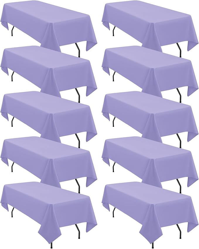 fani 10 Pack 60 x 126 Inch Tablecloth, Lavender Tablecloth for 8 Feet Rectangle Tables, Stain and Wrinkle Resistant Washable Fabric Table Cloth for Wedding Party Dining Table Buffet Parties Camping