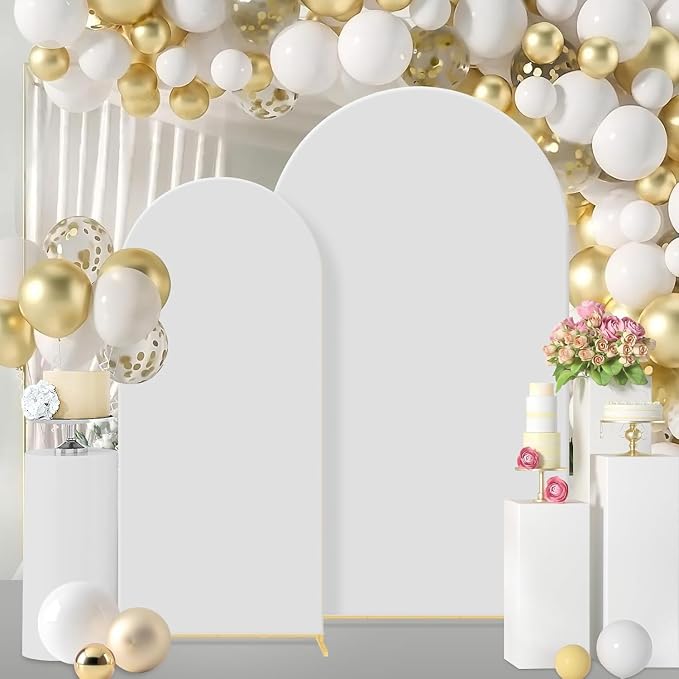 Gawicpy Wedding Arch Backdrop Stand Set Metal Arch Backdrop Stand with Wedding Arch Cover, Wedding Balloon Arch Backdrop Stand for Birthday, Baby Shower, Anniversary (Pink, 5.9FT+7.2FT)