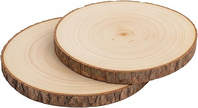 Nicunom 2 Pack Large Wood Slices for Centerpieces, 9"-10"/11"-12" Natural Wood Slabs Round Tree Slices Wooden Cheese Server, Rustic Wood Centerpieces for Wedding Table