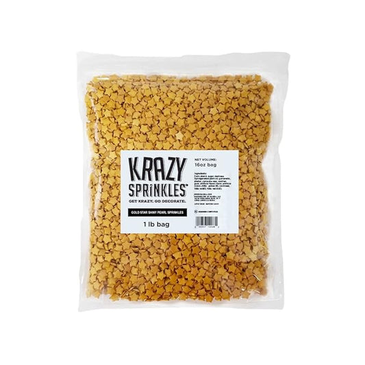 Krazy Sprinkles - Edible Sprinkle Shapes (1LB, 1x Bag) for Cake Decorating, Cupcakes, Ice-Cream & Desserts by Bakell (Gold Star)