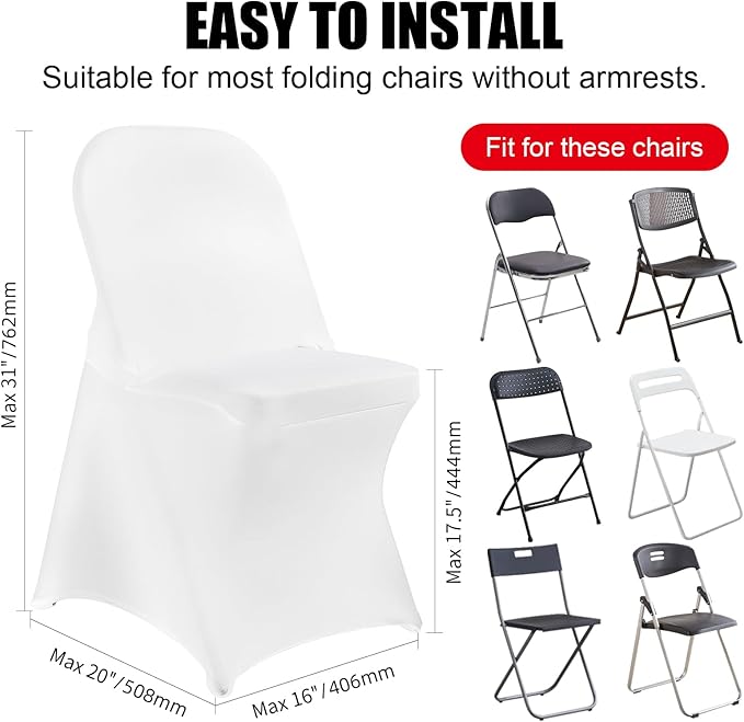 Stretch Spandex Chair Covers - 12 PCS, Folding Kitchen Chairs Cover, Universal Washable Slipcovers Protector, Removable Chair Seat Covers, for Wedding Party Dining Room Banquet Event