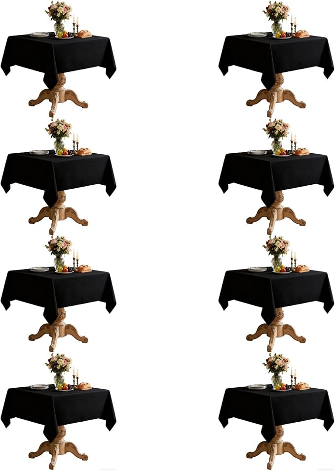 8 Pack Black Square Tablecloth 70x70 Inch Table Cloth for Square Tables, Wrinkle Resistant Washable Polyester Fabric for Dining Banquet Wedding Party