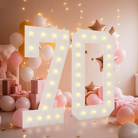 4FT Light Up Numbers, Marquee Numbers 4 Feet Tall Giant Number 70 Mosaic Big Number Sign for 70th Birthday Party Backdrop Anniversary Decorations, Pre-Cut Large Frame