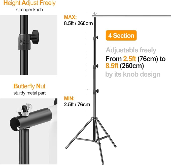 EMART Photo Backdrop Stand kit, 10 x 8.5 ft Back Drop Adjustable Frame for Photography, Photoshoot Banner Background Support Holder for Parties Dectoration
