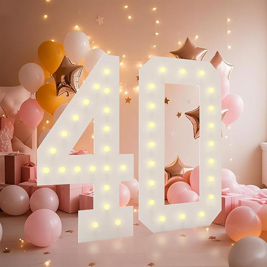 4FT Light Up Numbers, Marquee Numbers 4 Feet Tall Giant Number 40 Mosaic Big Number Sign for 40th Birthday Party Backdrop Anniversary Decorations, Pre-Cut Large Frame 40