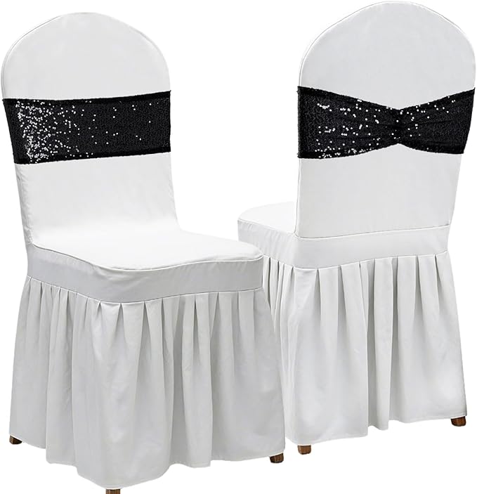 Poise3EHome Black Sequin Chair Sashes 100 Pack,Folding Chair Cover Bands for Wedding Party Ceremony Banquet Decorations