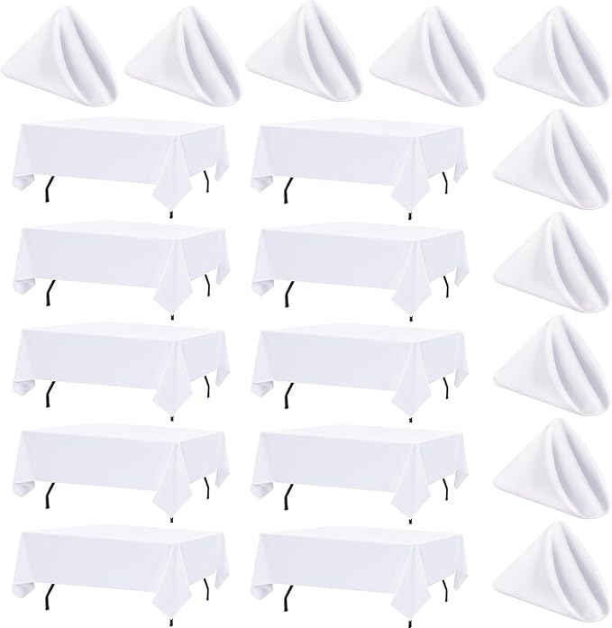 10 Pack White Table Cloth Rectangle Table Cloths for 6 Foot Rectangle Tables 60 X 102 Inch Washable Polyester Table Covers, Reusable & Wrinkle Resistant for Weddings, Parties, Events, and Daily Use