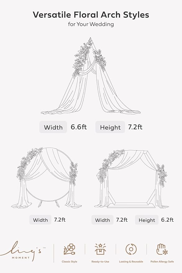 Ling's moment Wedding Arch Flowers with Drapes Kit-Pack of 5, 2pcs Flower Arrangements 3pcs Sheer Hanging Drapes Ceremony Arbor Backdrop Artificial Rose Floral Decor, Terracotta & Burnt Orange