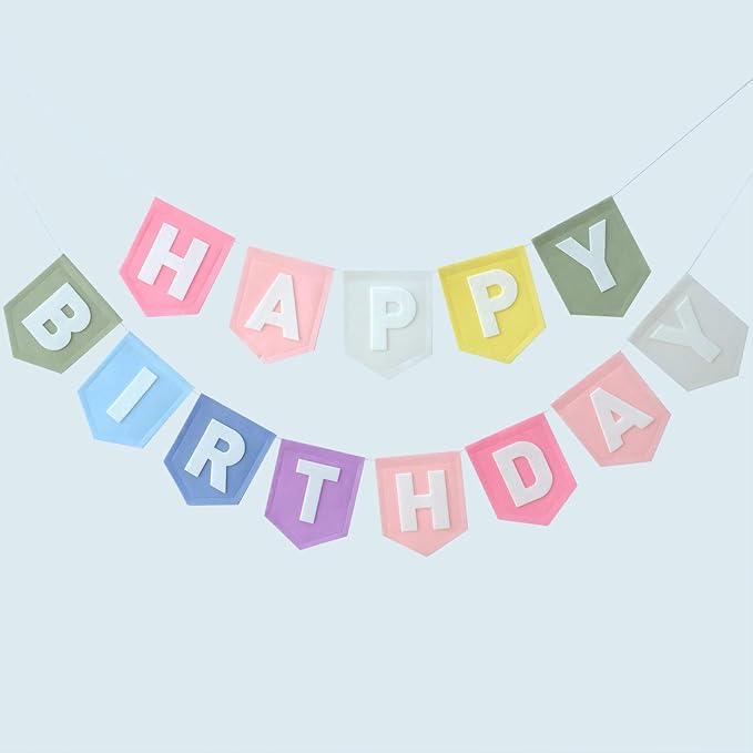 Happy Birthday Banner Felt Pastel Birthday Decorations Sign Pastel Rainbow Party Garland First Girl Pennant Banner