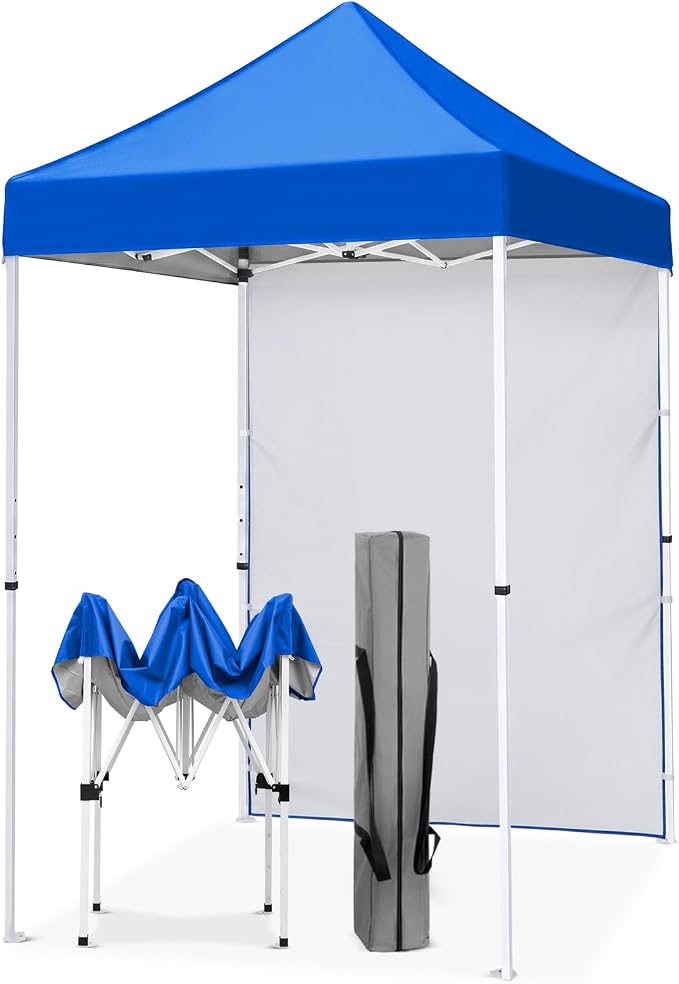 EAGLE PEAK Pop up Canopy 5x5, Outdoor Portable Canopy Tent with One Removable Sunwall, Carry Bag Included, Blue