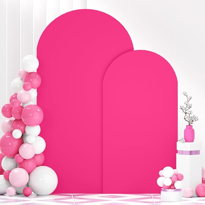 FANPROMS Set of 2 Wedding Arch Cover 6FT 7.2FT Hot Pink Arched Backdrop Cover Chiara Round Top Arch Covers Backdrop Fabric Spandex Fitted Arch Covers for Arches Stands for Wedding Baby Shower Decor