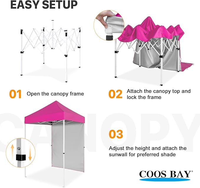 COOS BAY 5x5 Pop Up Canopy Tent with Side Wall, Easy Setup Portable Sun Shelter with Carry Bag, Outdoor Shade for Beach, Camping, Sports & Backyard, Pink