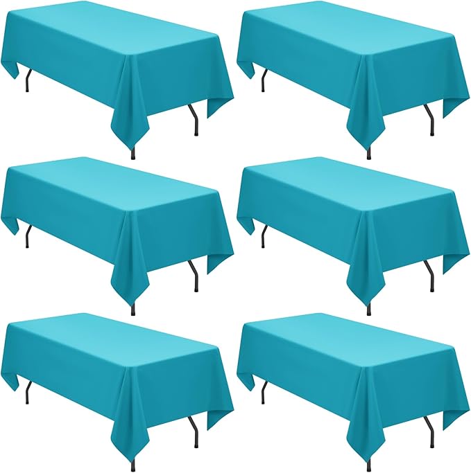 YMHPRIDE 6 Pack Teal Tablecloth 60 x102 inch Polyester Table Cloth for 6 Foot Rectangle Tables, Stain and Wrinkle Resistant Washable Fabric Polyester Table Covers for Wedding Party Banquet