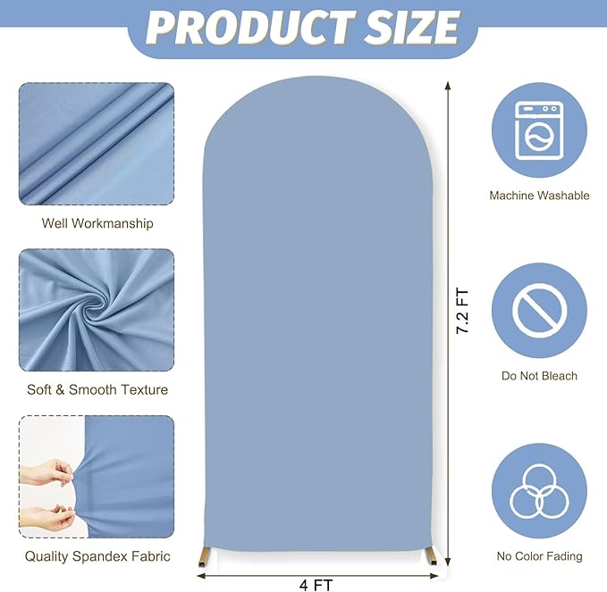 MODFUNS Wedding Arch Cover 2.6x6ft Dusty Blue Arch Backdrop Cover Spandex Arch Stand Covers Stretchy Arched Backdrop Covers for Wedding Ceremony Birthday Party Banquet Decoration