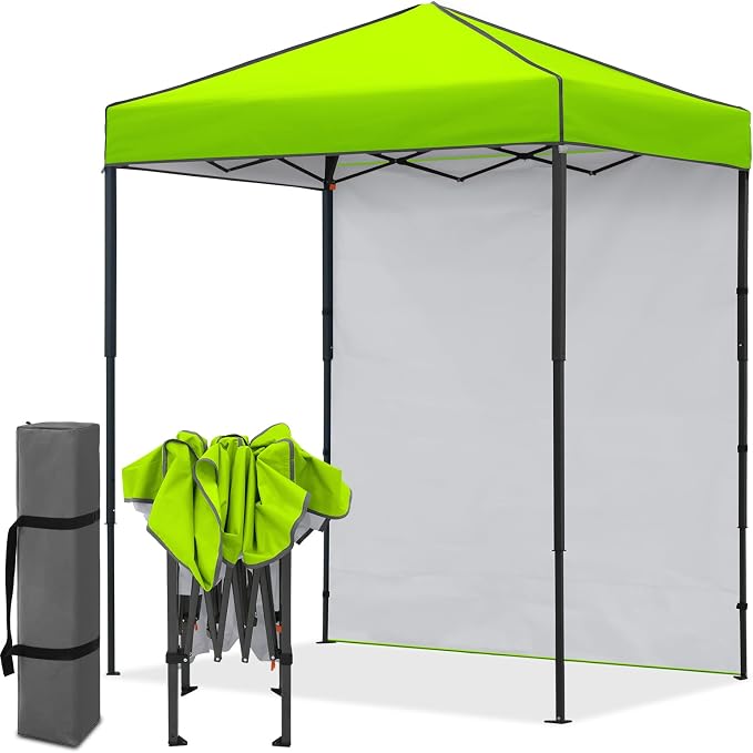 EAGLE PEAK 6x4 Instant Pop Up Canopy Tent with 1 Side Wall Panel, Straight Leg Sun Shelter, Portable Canopy with Carry Bag for Camping, Beach & Sports, Neon Green