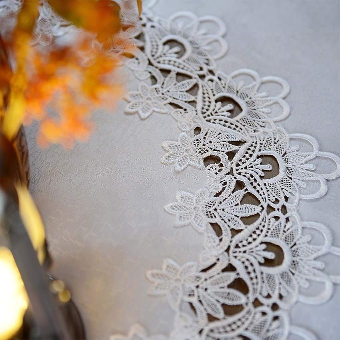 ARTABLE Round Tablecloth Lace Rustic Macrame Embroidered Table Cloths for Harvest Dresser Decor Farmhouse Kitchen Home (White, 90" Round)
