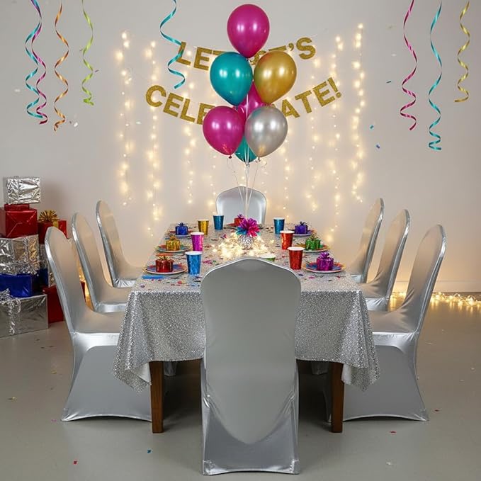 6 Pieces Stretch Polyester Spandex Dining Chair Covers Chair Protectors for Wedding Banquet Party (6, Metallic Silver)