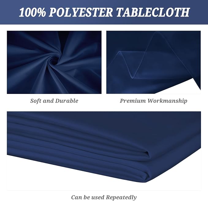 Pesonlook 10Pack Navy Blue Polyester Tablecloths, 60 x 102 Inch for 6ft Rectangle Tables Polyester Table Cover Washable Table Cloth for Wedding Reception Banquet Party