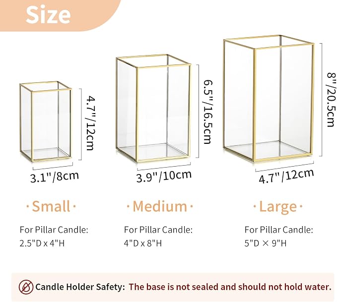 NUPTIO Hurricane Candle Holder Centerpieces: 6 Pcs Decorative Glass Candles Lantern with Gold Metal Frame Modern Pillar Candle Holders for Wedding Thanksgiving Anniversary Decor 8.1 & 6.5 & 4.7 inch