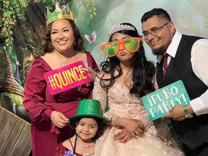 Quinceanera Photo Booth Props Kit by King Props | 40 Piece Teal Gold Mis Quince Anos Party Decorations | Sweet 16 Photo Booth Accessories