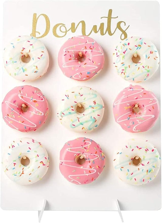 Donut Stand for Party, Donut Wall Holders for Table, Reusable Wood Doughnut Pegboard for Bridal Shower, Birthday, Wedding, Holds 9 Donuts