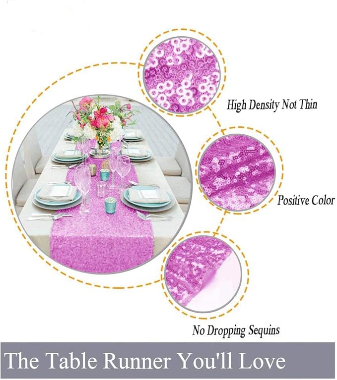 ShinyBeauty 12x108 Inch Lavender Sequin Table Runner 1 Pack - Sparkling Party Decor for Wedding, Birthday, Dining Events, Glittery Table Cover Accessories