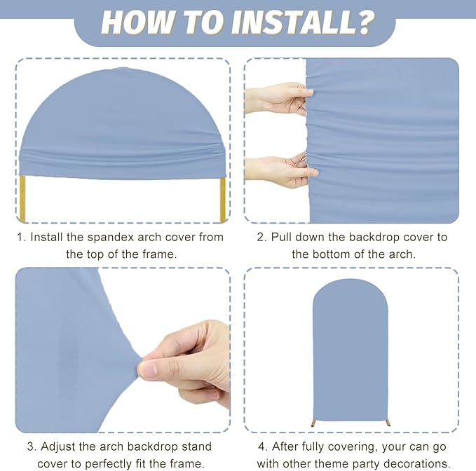 MODFUNS Dusty Blue Arch Cover 6&7.2ft Spandex Wedding Arch Backdrop Covers Set of 2 Fitted Arch Stand Covers Romantic Backdrop Arch Cover for Wedding Birthday Party Banquet Reception Decor