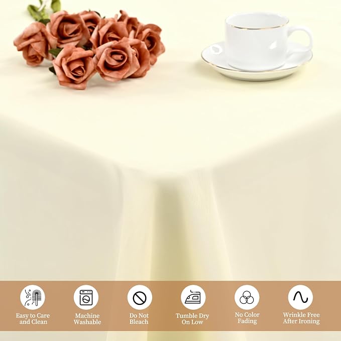 12 Pack Polyester Tablecloth -60 x 102 Inch Beige Table Cloth for 6 Feet Rectangle Tables, Stain and Wrinkle Resistant Washable Fabric Table Cover for Wedding Party Banquet Restaurant Kitchen