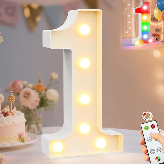 Pooqla LED Light Up Numbers 1, Warm White and Colorful Lighted Marquee Numbers with Remote, Lighted Numbers for 1st 16th 21st Birthday Decorations, Gift for Girls Boys Anniversary Home Party Decor