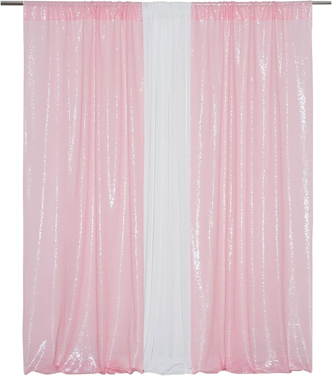 Eternal Beauty Sequin Backdrop Curtains, 2x8 Ft-2 Panels Pink Back Drop for Mother's Day Shimmer Photography Party Wedding Birthday Decor